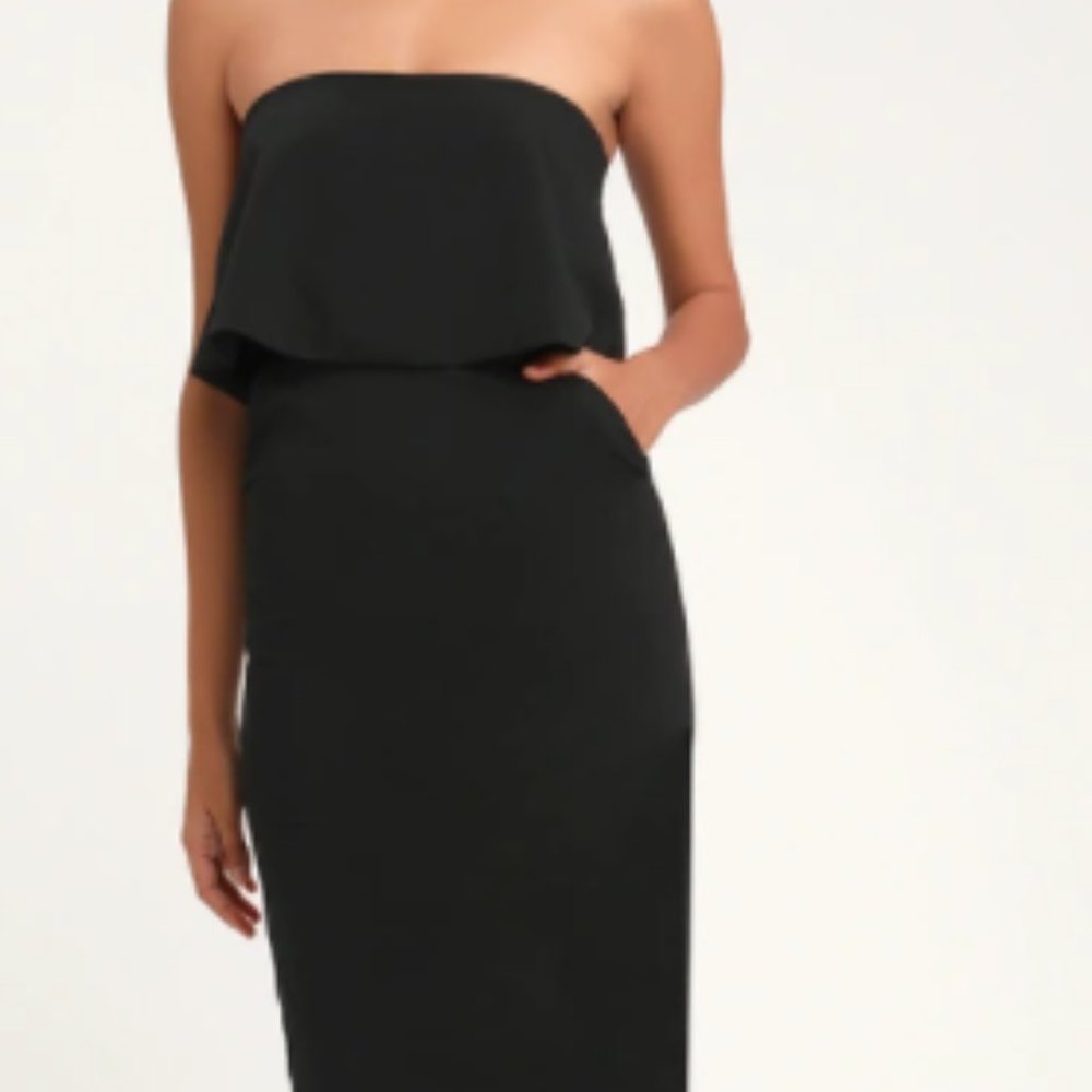 Lulus Lots of Love Black Strapless Midi Dress